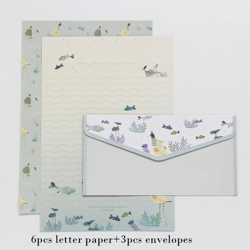 9pcs Cute Envelopes Set Kawaii Letter Pads DIY Postcard Wedding Invitation Card Paper Cover Korean Stationery Office Supplies