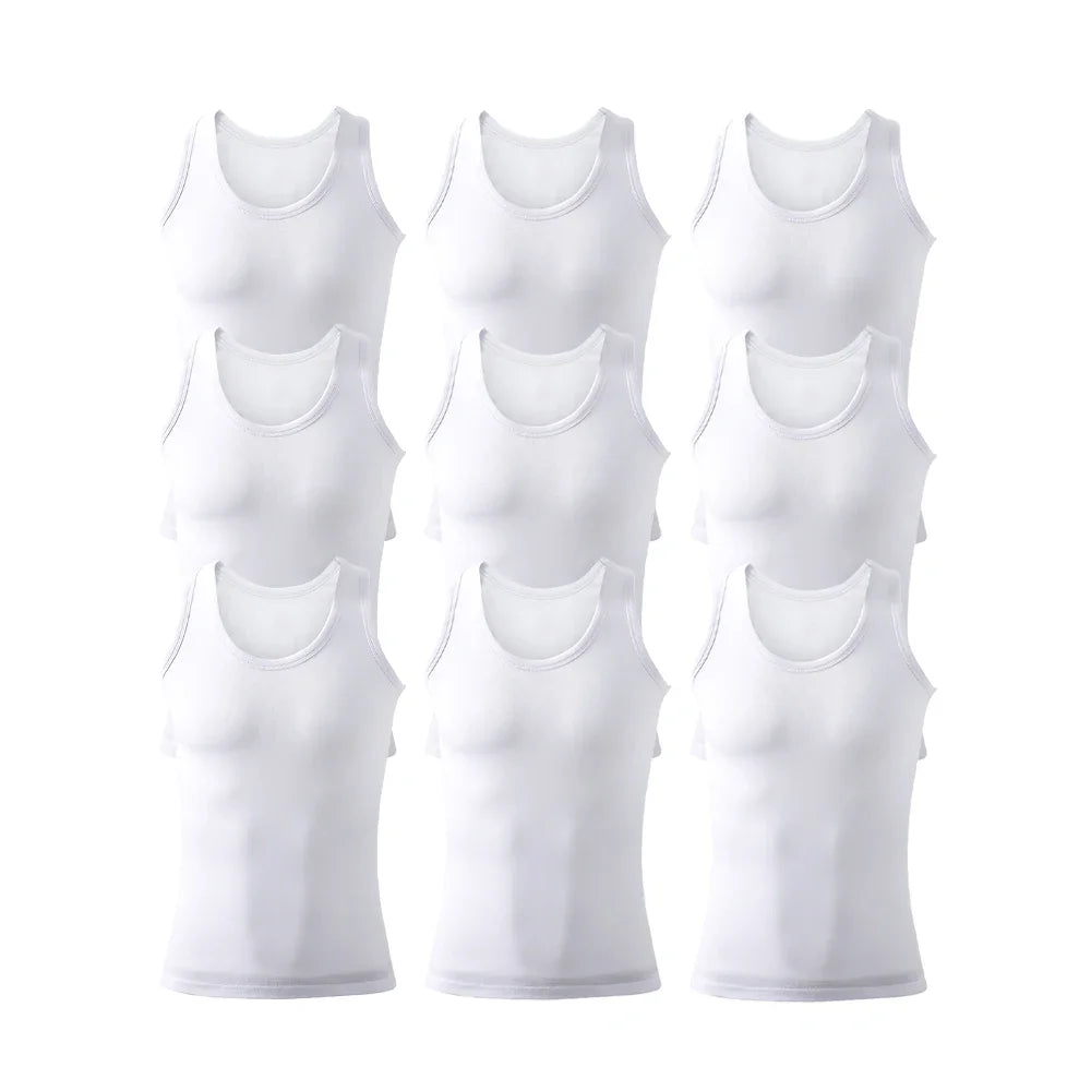 9Pcs Men's Cotton Athletic Tank Top Sleeveless Tank A-Shirt Breathable Moisture-Wicking Undershirt Summer Lightweight Underwear