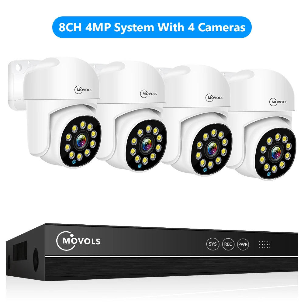 Movols 4K XMEYE POE Surveillance System 8MP 4MP Two Way Audio PTZ CCTV POE AI Security Camera 8CH P2P NVR Video Surveillance Kit