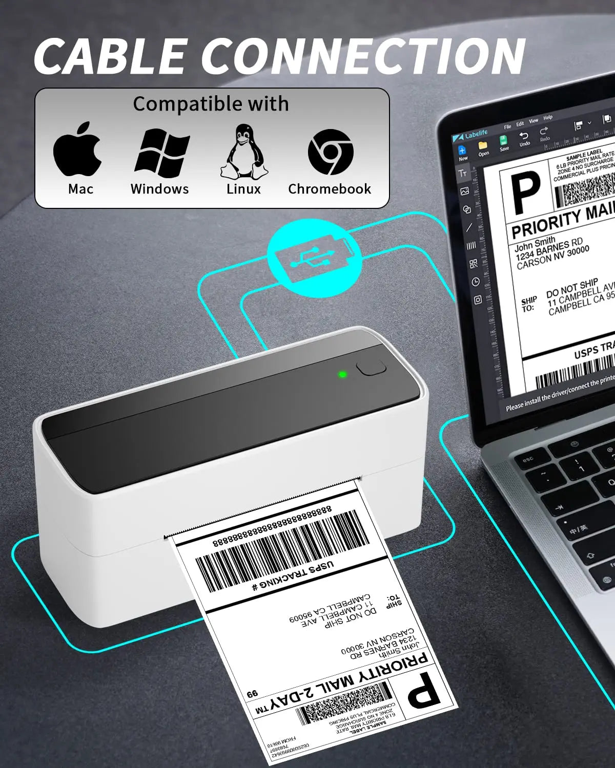 Phomemo 241 Bluetooth Shipping Printer Thermal Wireless Label Printer 108mm Compatible with iPhone Android Mac Window Wide Used