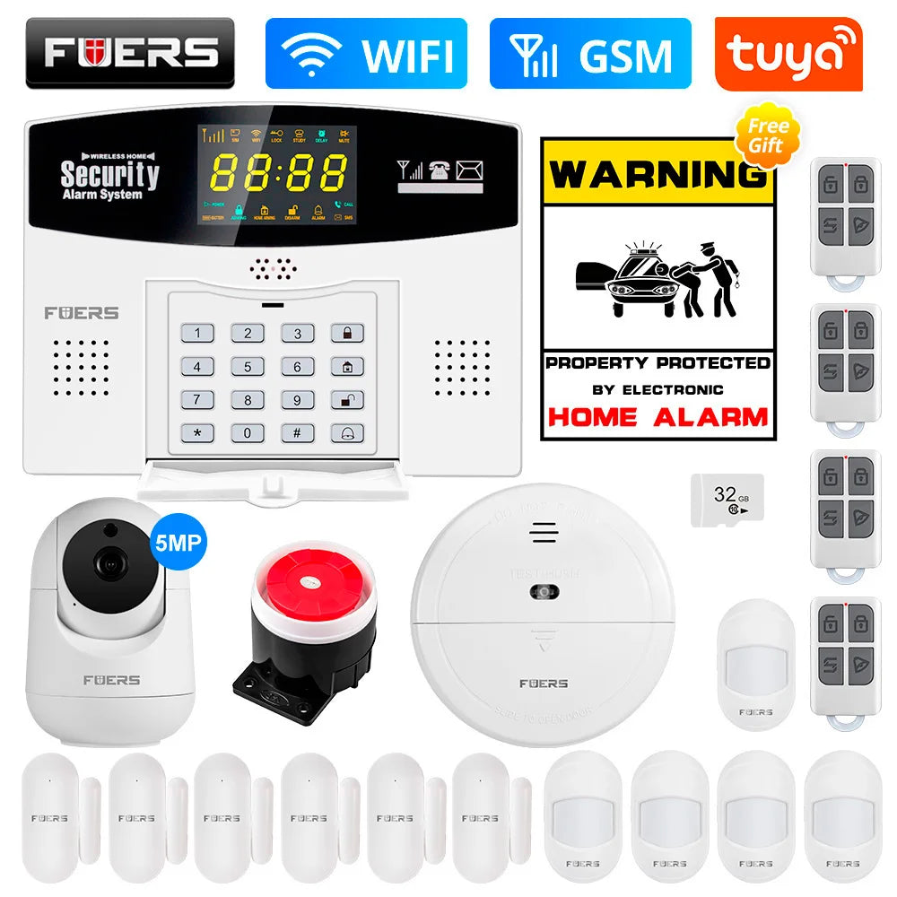 Fuers Tuya Smart WIFI 4G 2G GSM Alarm System Burglar Alarm 433MHZ Wireless Wired Security Zone Link Alexa Google Motion Sensor