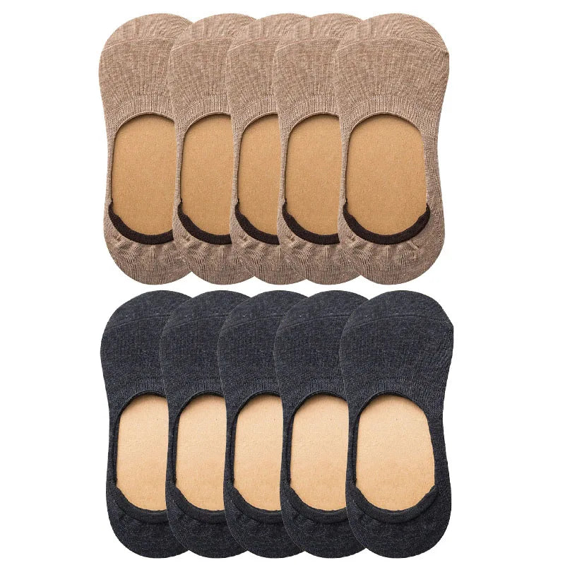 10 Pairs Women Cotton Low Cut Socks Solid Color Softable Summer Silicone Non-slip Deep Mouth Prevent Heel Loss Slipper Socks