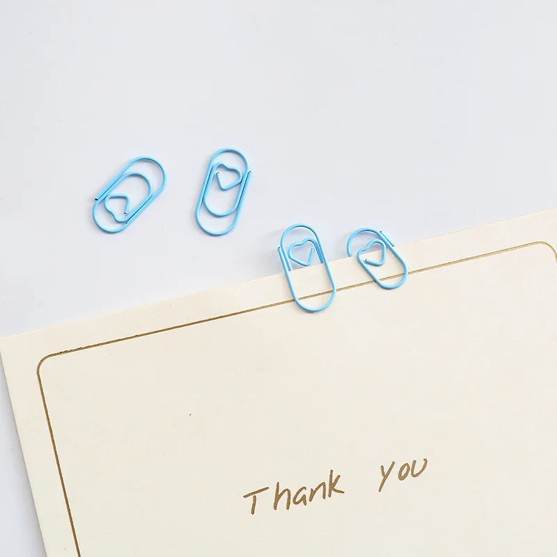 50pcs Mini Love Heart Paper Clips Macaron Color Photo Tickets Holder Binder Clips Notebook Planner Bookmarks Office Supplies