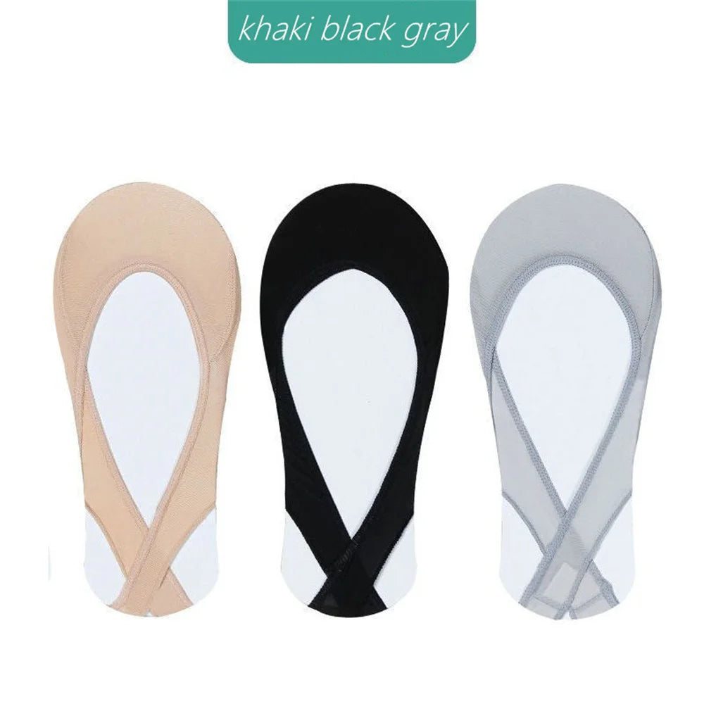 3 Pairs Invisible Cotton Pad Boat Socks Women's Summer Ice Silk Shallow Mouth Socks for High Heel Shoes Non Slip Silicone Sling
