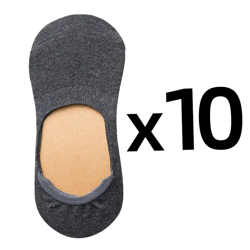 10 Pairs Women Cotton Low Cut Socks Solid Color Softable Summer Silicone Non-slip Deep Mouth Prevent Heel Loss Slipper Socks