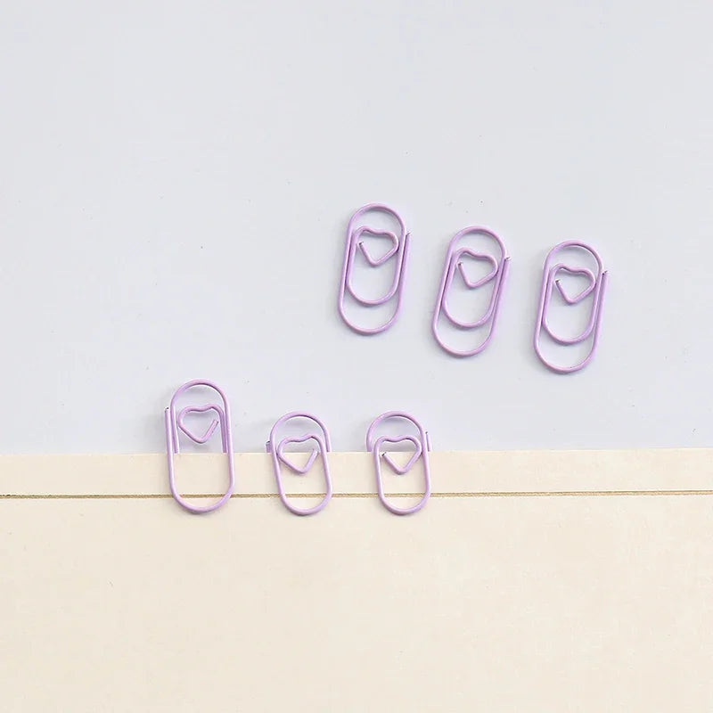 50pcs Mini Love Heart Paper Clips Macaron Color Photo Tickets Holder Binder Clips Notebook Planner Bookmarks Office Supplies