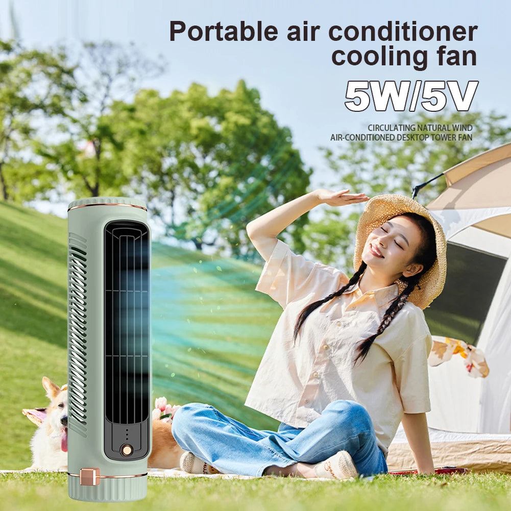 5W Tower Fan USB Charging Portable Air Conditioner Electric Vertical Fan Bladeless Summer Fan for Home Bedroom