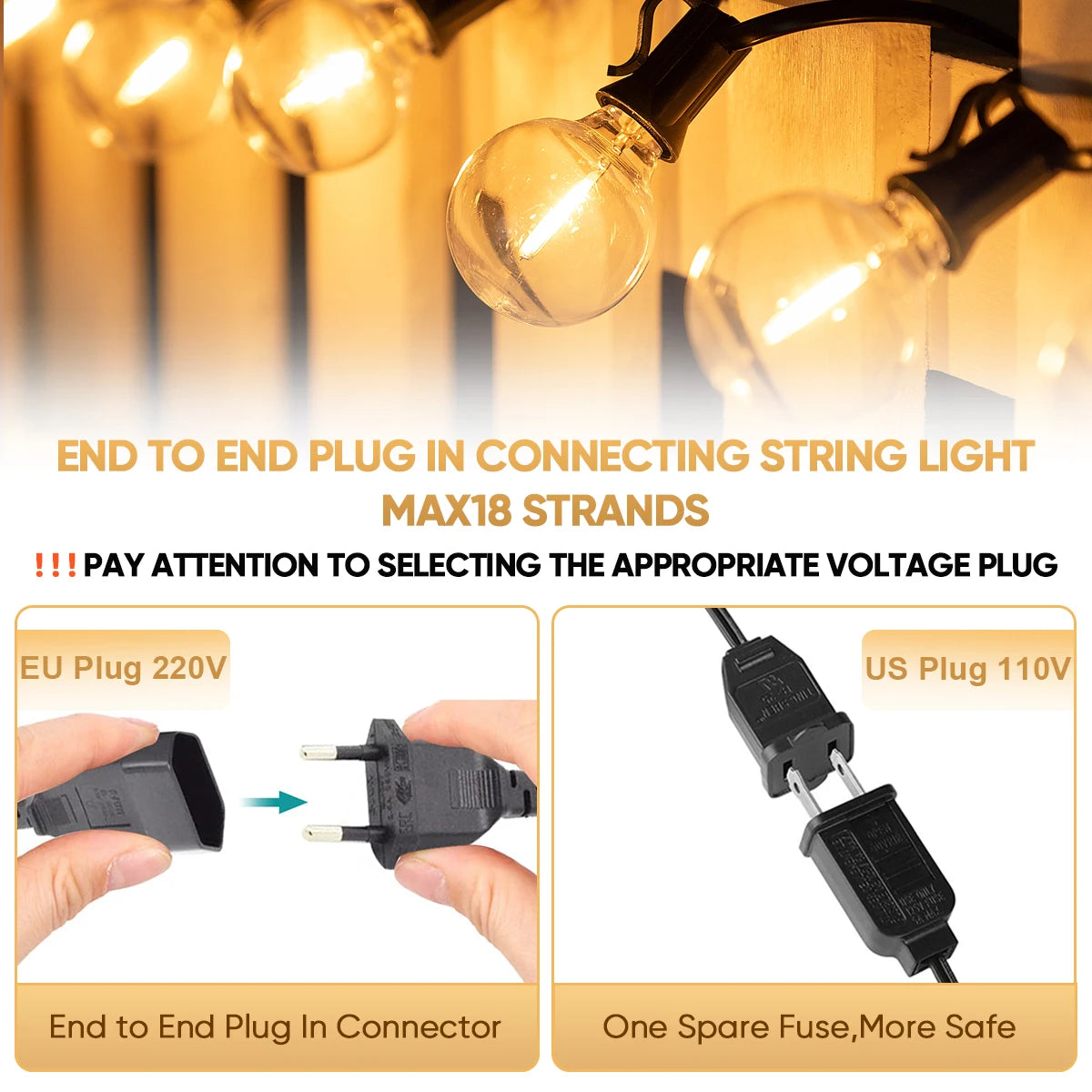 Shatterproof G40 Lights Garland 220V 110V Led String Light E12 Waterproof Connectable Outdoor Backyard Christmas Light Decor