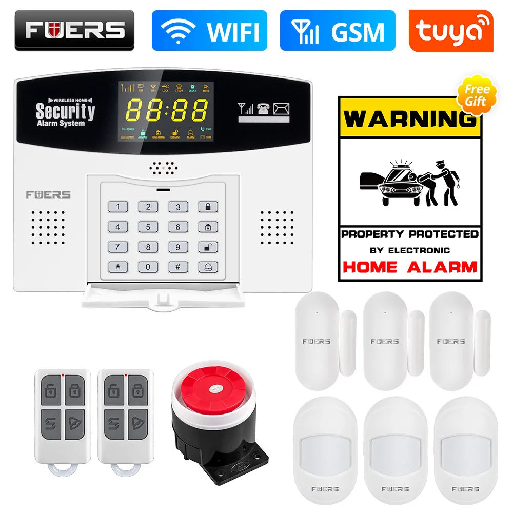 Fuers Tuya Smart WIFI 4G 2G GSM Alarm System Burglar Alarm 433MHZ Wireless Wired Security Zone Link Alexa Google Motion Sensor