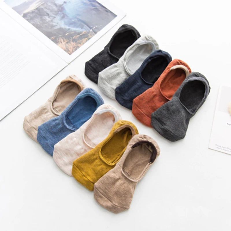 10 Pairs Women Cotton Low Cut Socks Solid Color Softable Summer Silicone Non-slip Deep Mouth Prevent Heel Loss Slipper Socks