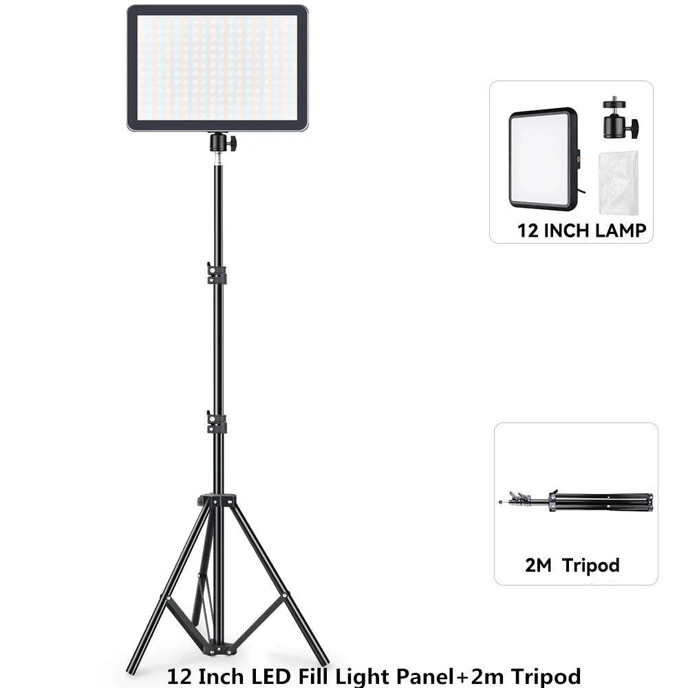8/12 Inch LED Photography Video Panel Light Photo Studio Lighting Kit For Shoot Live Streaming Youbube With Tripod Stand