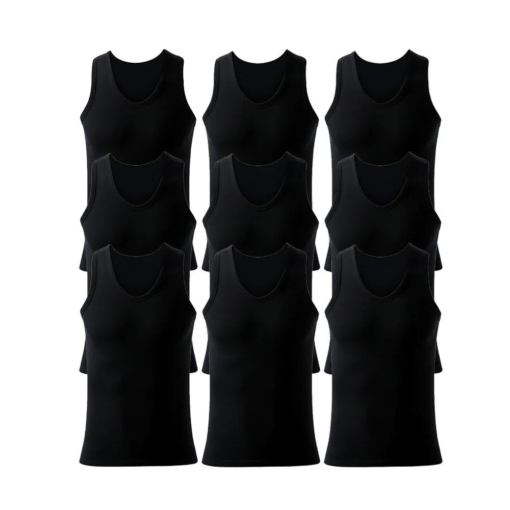 9Pcs Men's Cotton Athletic Tank Top Sleeveless Tank A-Shirt Breathable Moisture-Wicking Undershirt Summer Lightweight Underwear