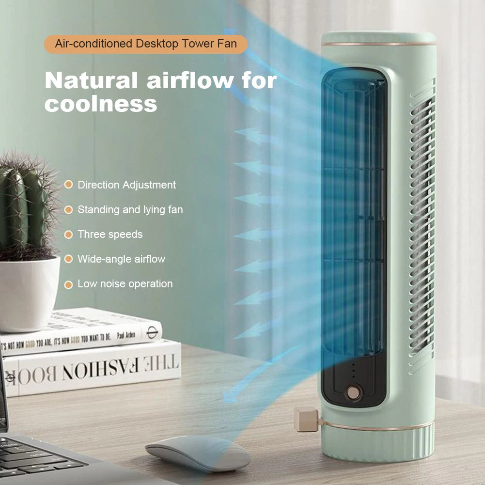 5W Tower Fan USB Charging Portable Air Conditioner Electric Vertical Fan Bladeless Summer Fan for Home Bedroom