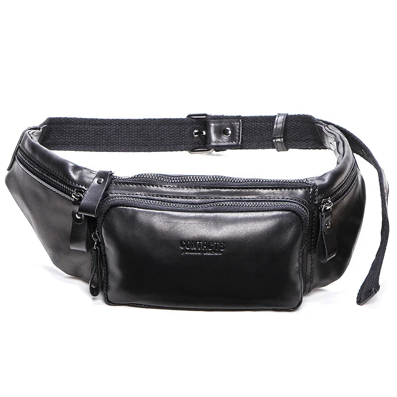 CONTACT'S Cow Leather Men Waist Bag New Casual Small Fanny Pack Male Waist Pack For Cell Phone And Credit Cards Travel Chest Bag