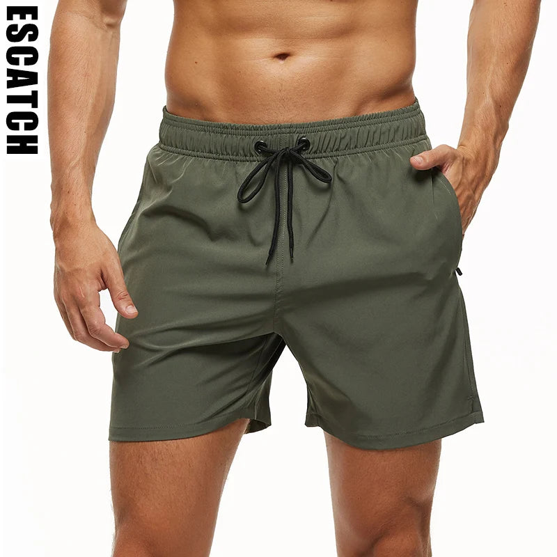 Escatch Brand 2025 Men's Stretch Swim Trunks Quick Dry Beach Shorts With Zipper Pockets and Mesh Lining
