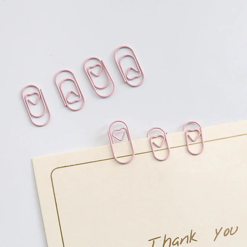 50pcs Mini Love Heart Paper Clips Macaron Color Photo Tickets Holder Binder Clips Notebook Planner Bookmarks Office Supplies