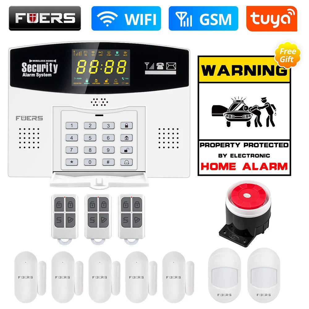 Fuers Tuya Smart WIFI 4G 2G GSM Alarm System Burglar Alarm 433MHZ Wireless Wired Security Zone Link Alexa Google Motion Sensor