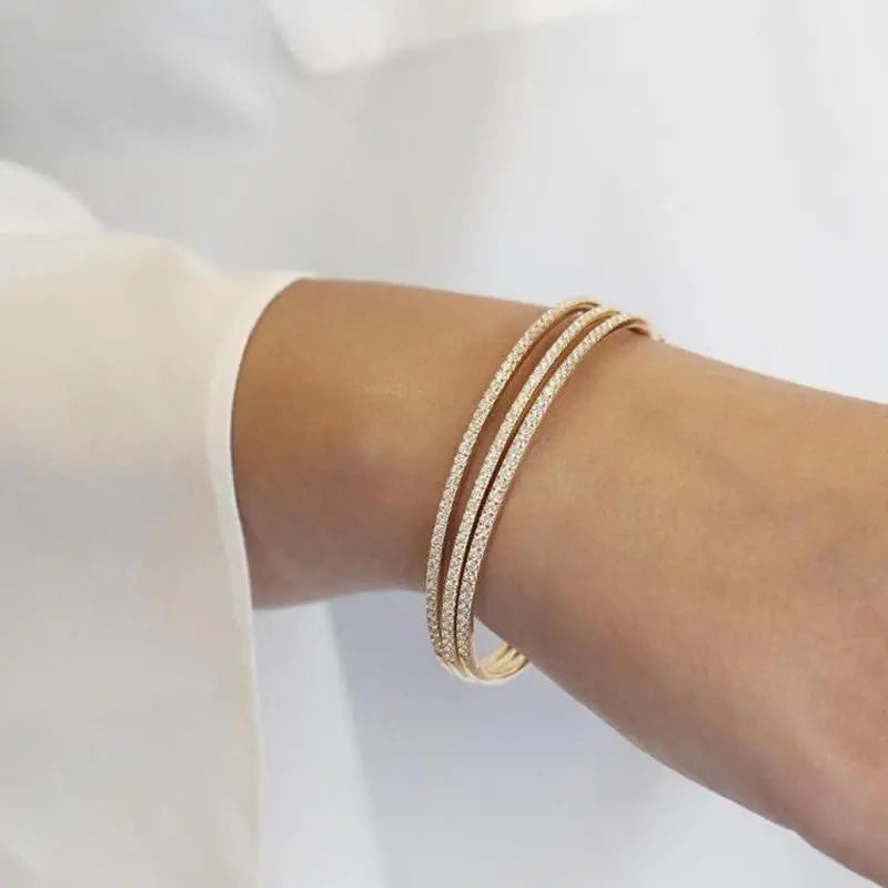 ZAKOL Simple Micro-inlaid Cubic Zirconia Bangle for Women Fashion Geometric CZ Bracelets Wedding Party Jewelry