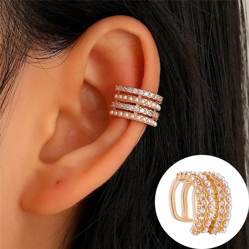 VAGZEB Bohemian NO Piercing Crystal Rhinestone Ear Cuff Wrap Stud Clip Earrings For Women Girl Trendy Earrings Jewelry Bijoux