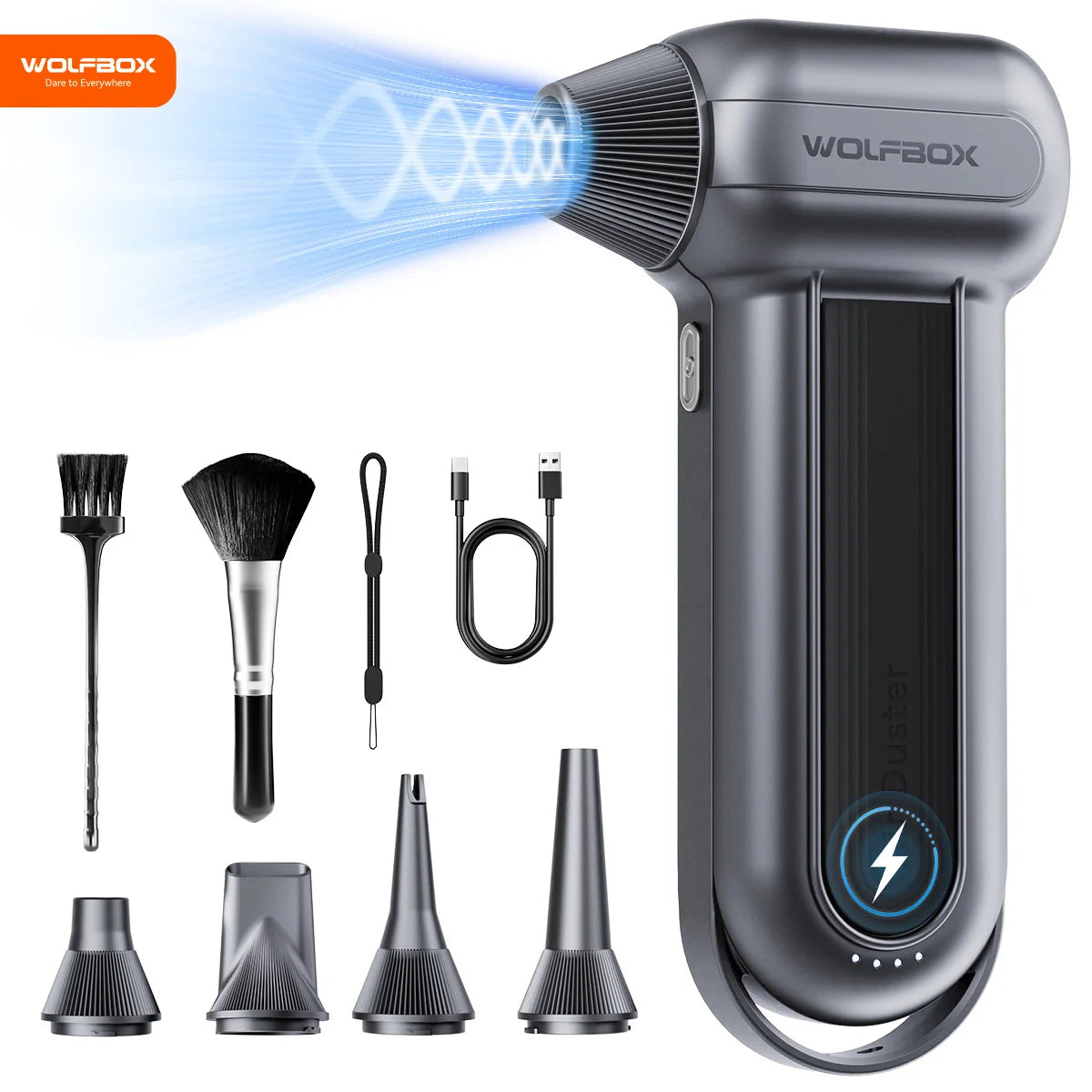 WOLFBOX MF100 Electric Air Duster Air Blower-150000RPM Super Power, Rechargeable 3-Gear Brushless Motor for Car/PC/Home/Outdoor