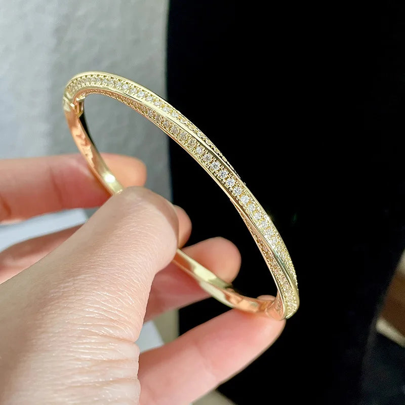 ZAKOL Simple Micro-inlaid Cubic Zirconia Bangle for Women Fashion Geometric CZ Bracelets Wedding Party Jewelry