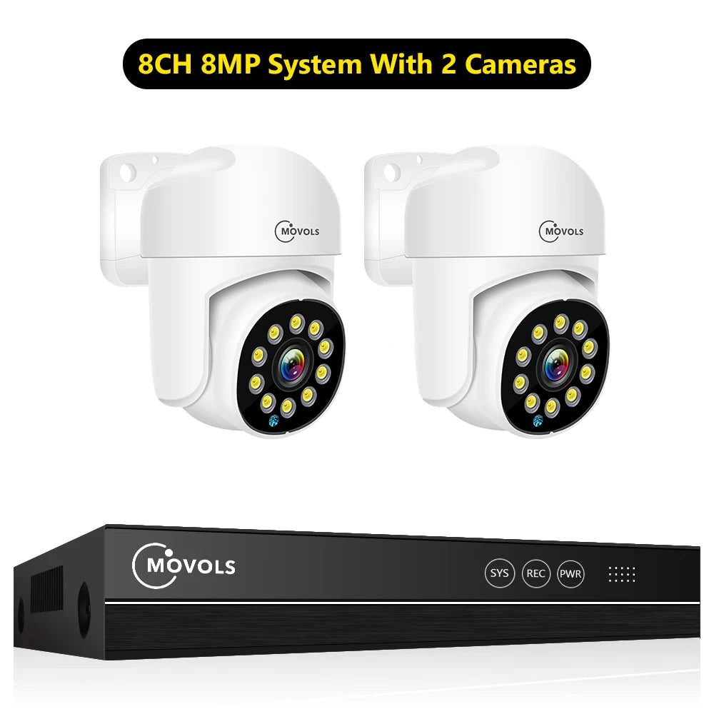 Movols 4K XMEYE POE Surveillance System 8MP 4MP Two Way Audio PTZ CCTV POE AI Security Camera 8CH P2P NVR Video Surveillance Kit