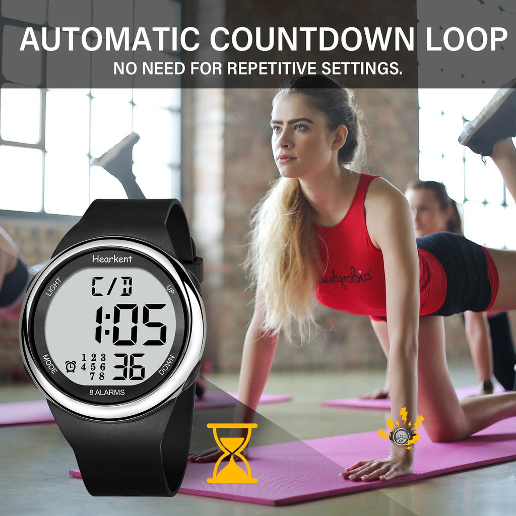 Hearkent Unisex 8 Vibrating Alarms Watch Medication Pill Clock Reminder Big Number Watch Waterproof for Deaf Digital Wristwatch