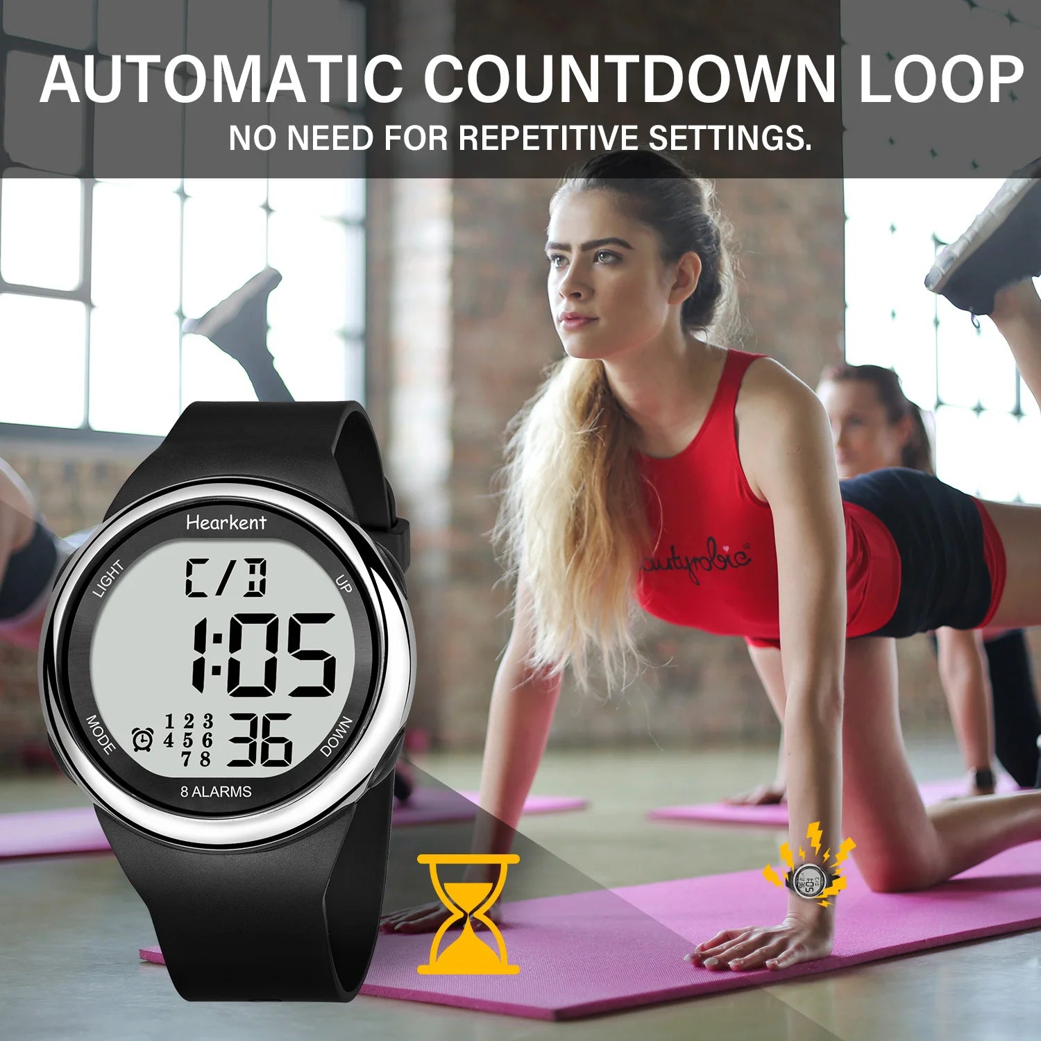 Hearkent Unisex 8 Vibrating Alarms Watch Medication Pill Clock Reminder Big Number Watch Waterproof for Deaf Digital Wristwatch