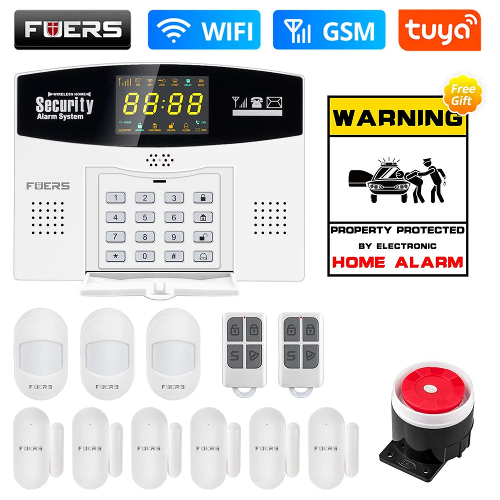 Fuers Tuya Smart WIFI 4G 2G GSM Alarm System Burglar Alarm 433MHZ Wireless Wired Security Zone Link Alexa Google Motion Sensor