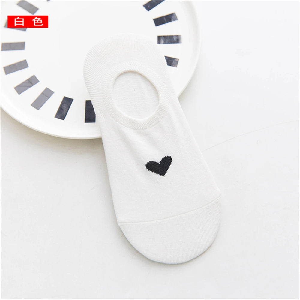 New Women's Summer Red Love Heart Breathable Soft Cotton Short Socks Unisex No-Slip Invisible Sokken Dropship