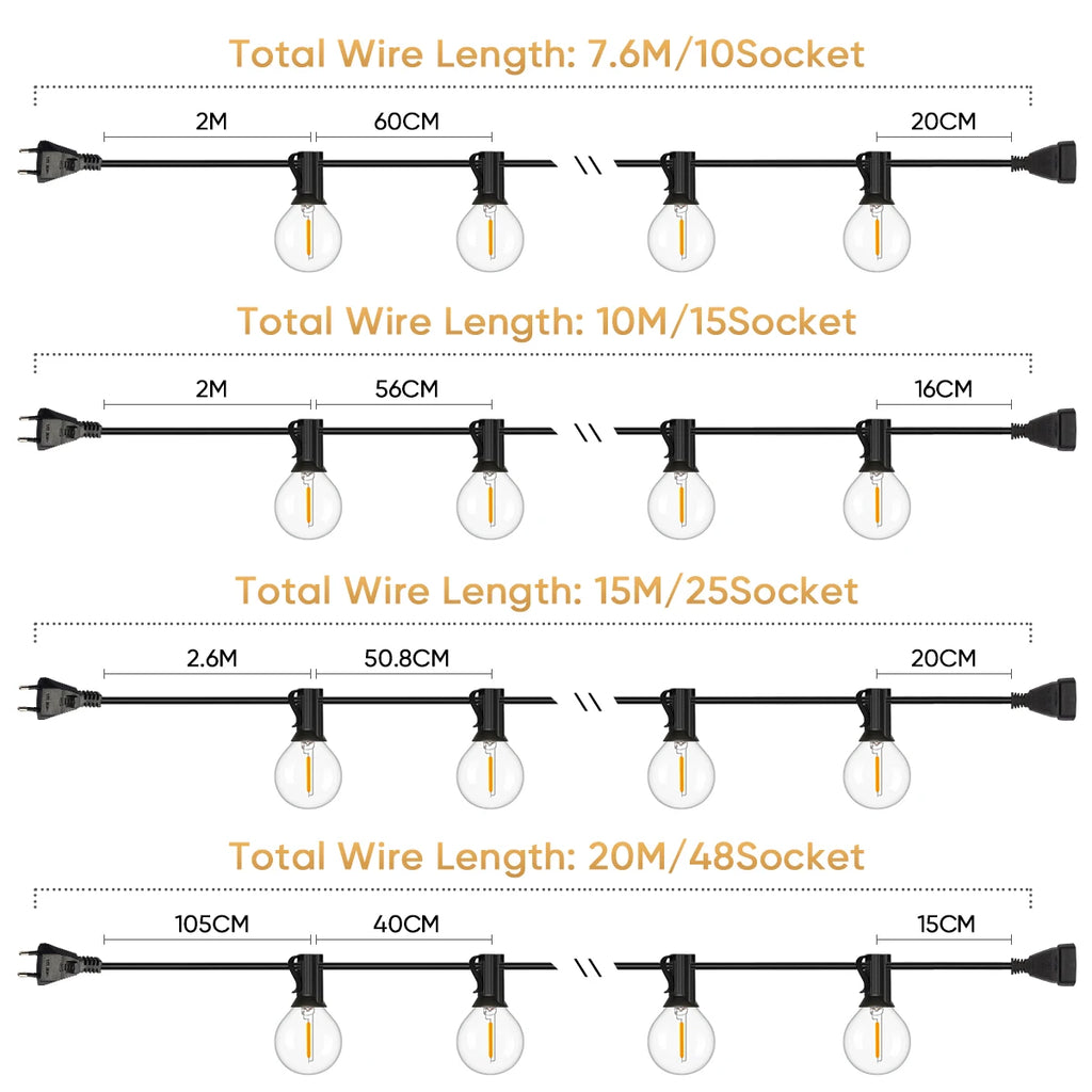 Shatterproof G40 Lights Garland 220V 110V Led String Light E12 Waterproof Connectable Outdoor Backyard Christmas Light Decor