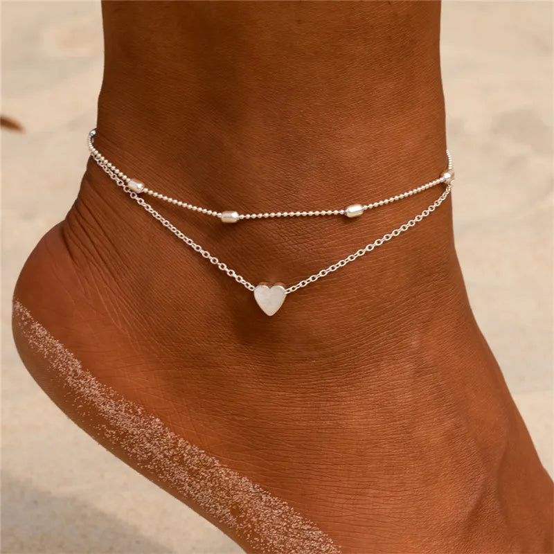 Boho Gold Silver Color Tassel Chain Bracelet Anklet Charms Snake/Starfish/Heart Sexy Leg Ankle On Foot Chain Beach Jewelry