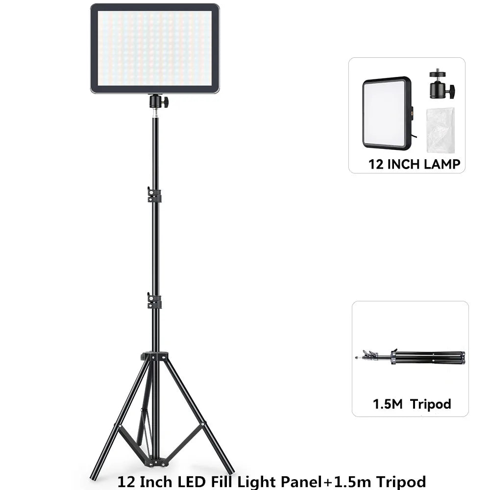8/12 Inch LED Photography Video Panel Light Photo Studio Lighting Kit For Shoot Live Streaming Youbube With Tripod Stand