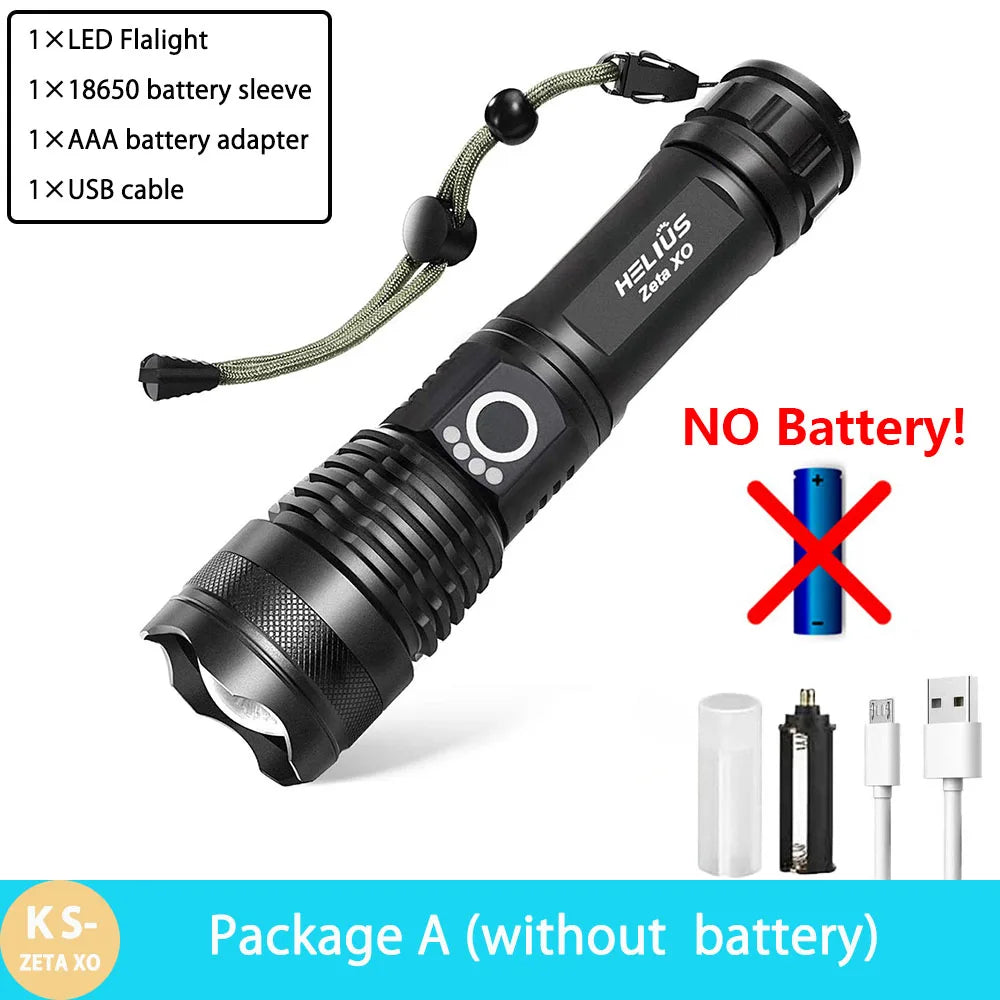 KENSUN High Power XHP70 Rechargeable Led Flashlight 4 Core Torch Zoom Usb Hand Lantern For Camping, Outdoor & Emergency Use ﻿