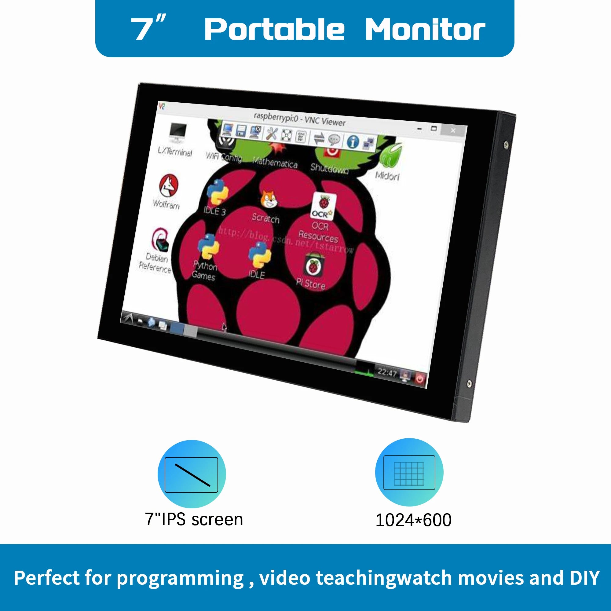 EM713 Mini 7 Inch Industrial Screen HD 1024x600 HDMI-compatible Monitor TFT Panel Metal Housing With VGA AV DC BNC Input 5V/1A