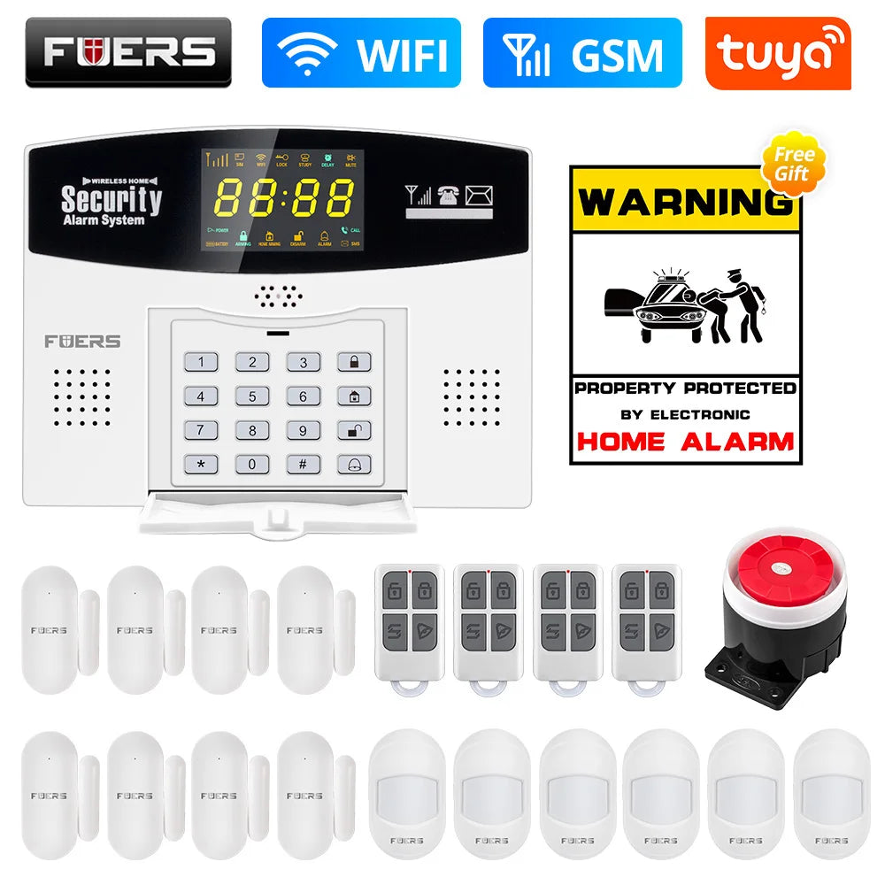 Fuers Tuya Smart WIFI 4G 2G GSM Alarm System Burglar Alarm 433MHZ Wireless Wired Security Zone Link Alexa Google Motion Sensor