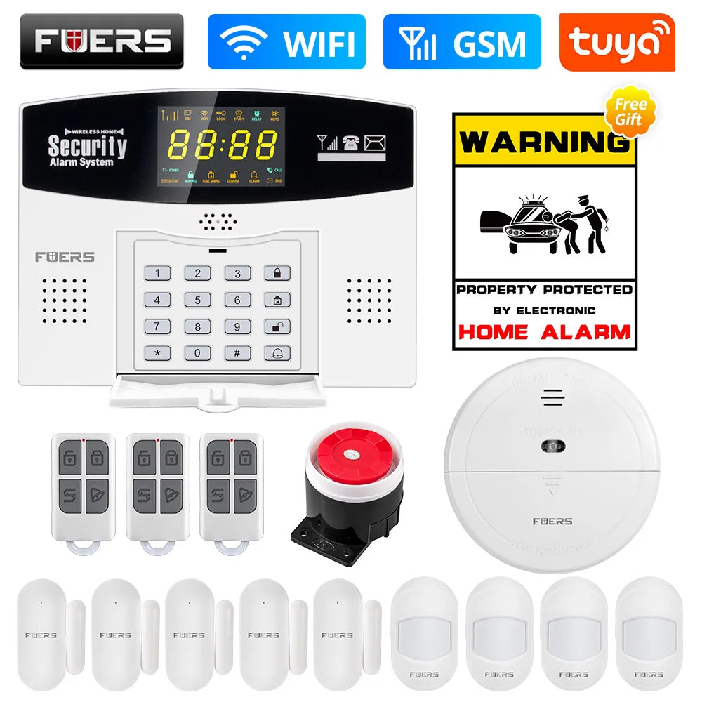 Fuers Tuya Smart WIFI 4G 2G GSM Alarm System Burglar Alarm 433MHZ Wireless Wired Security Zone Link Alexa Google Motion Sensor