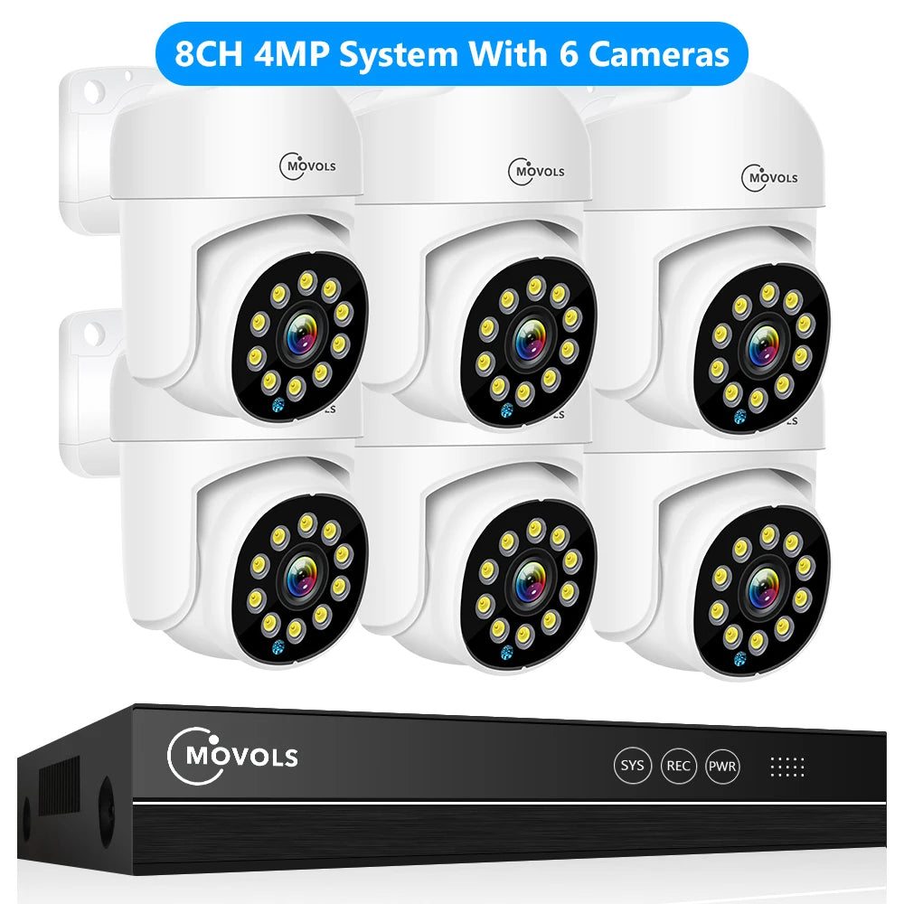 Movols 4K XMEYE POE Surveillance System 8MP 4MP Two Way Audio PTZ CCTV POE AI Security Camera 8CH P2P NVR Video Surveillance Kit