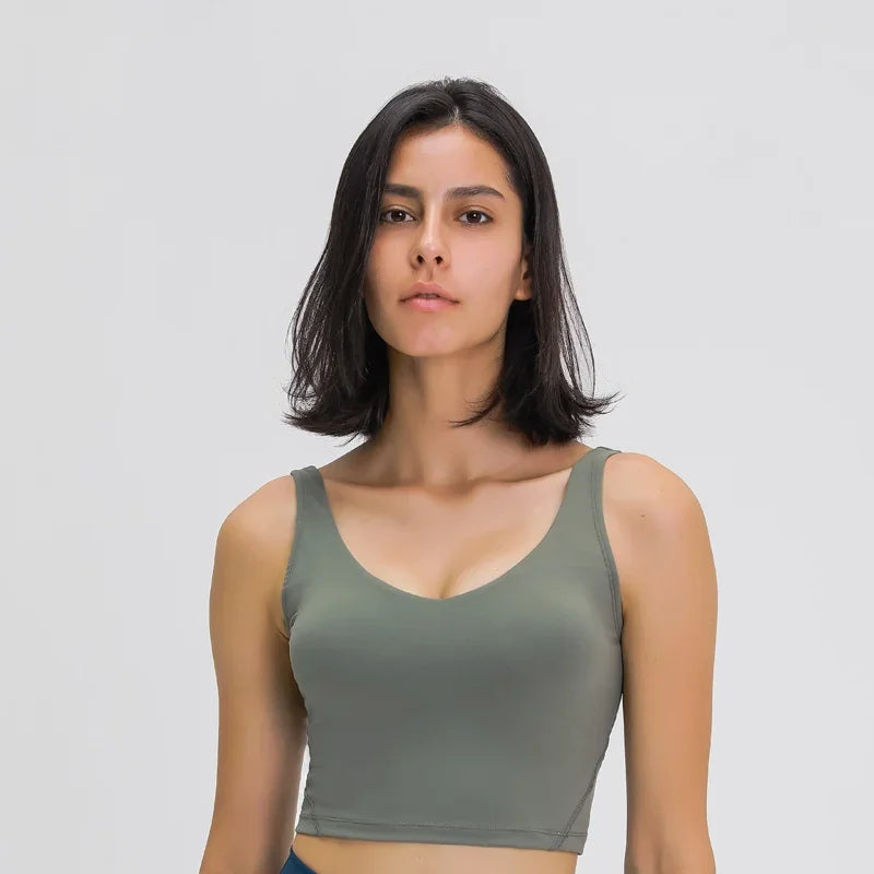 Nepoagym PASSION Tank Top with Shelf Built In Bra Crop Top with Removable Padding Longline Sports Bra for Yoga Gym