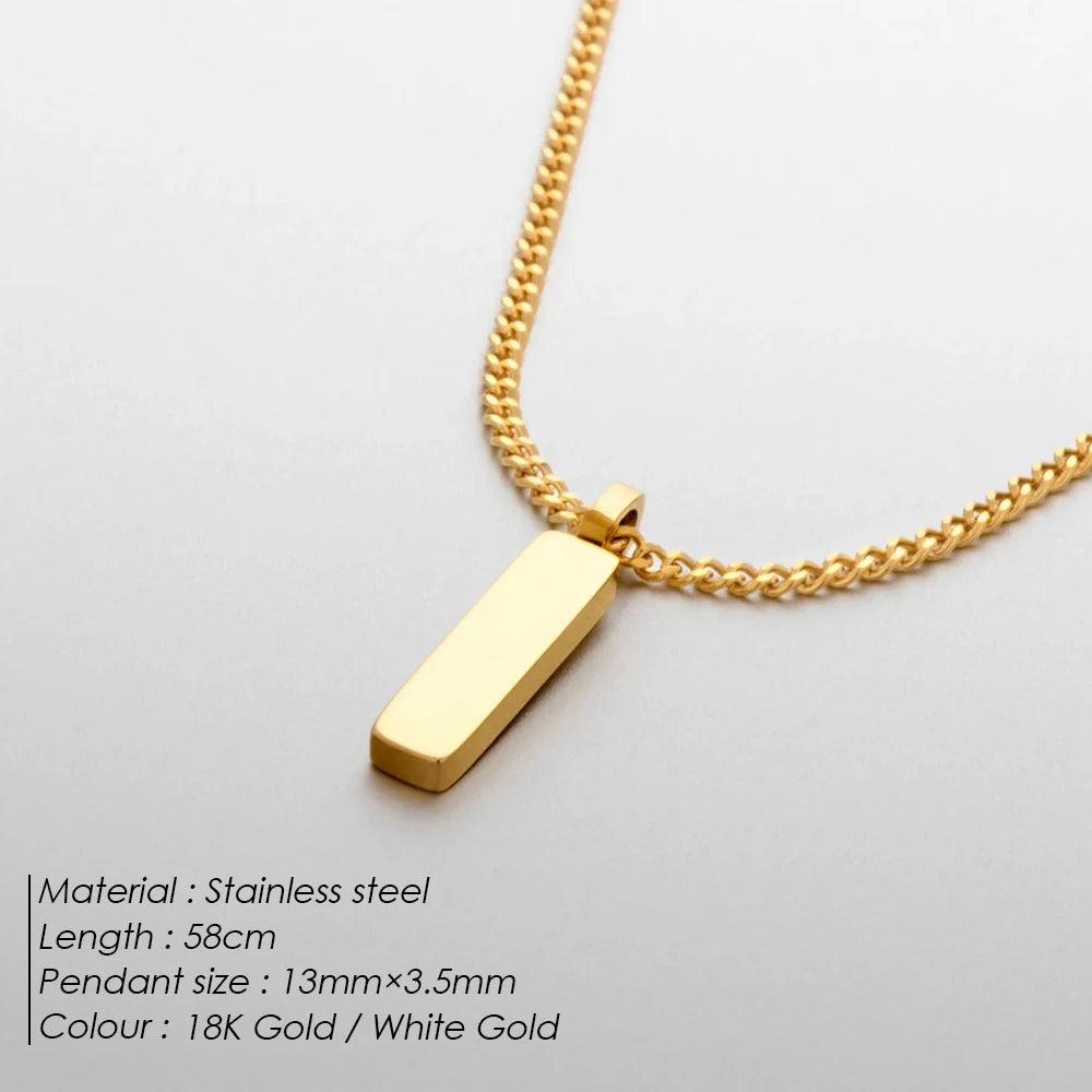 ELANDIS Minimalist Square Pendant Stainless Steel 18K Gold Plated Necklace Fashion Men's Accessories Wholesale