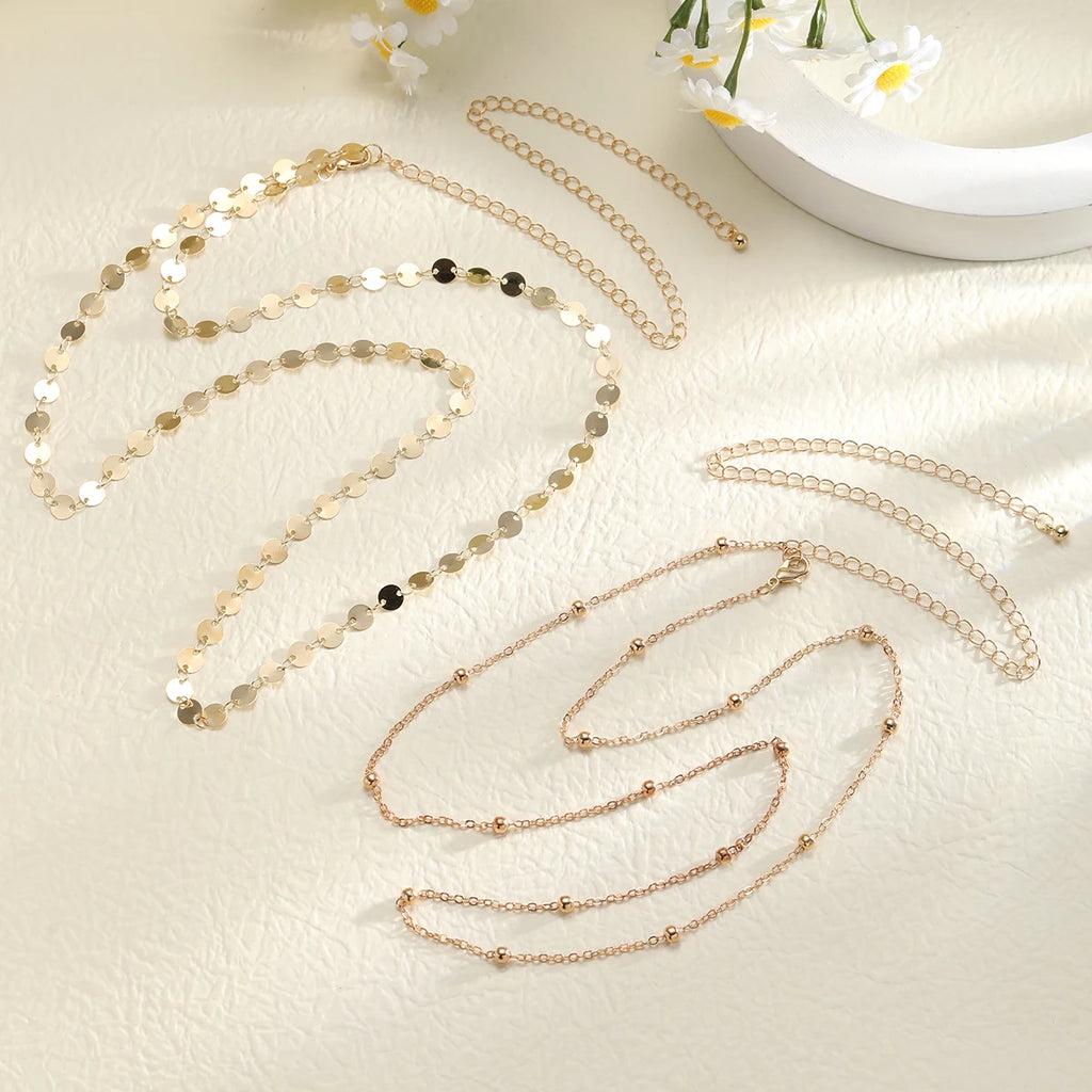 Double Layer Sequin Coin Waist Chain Belt Summer Boho  Beach Bikinis Simple Adjustable Body Jewelry Set for Women Gifts 2024 New