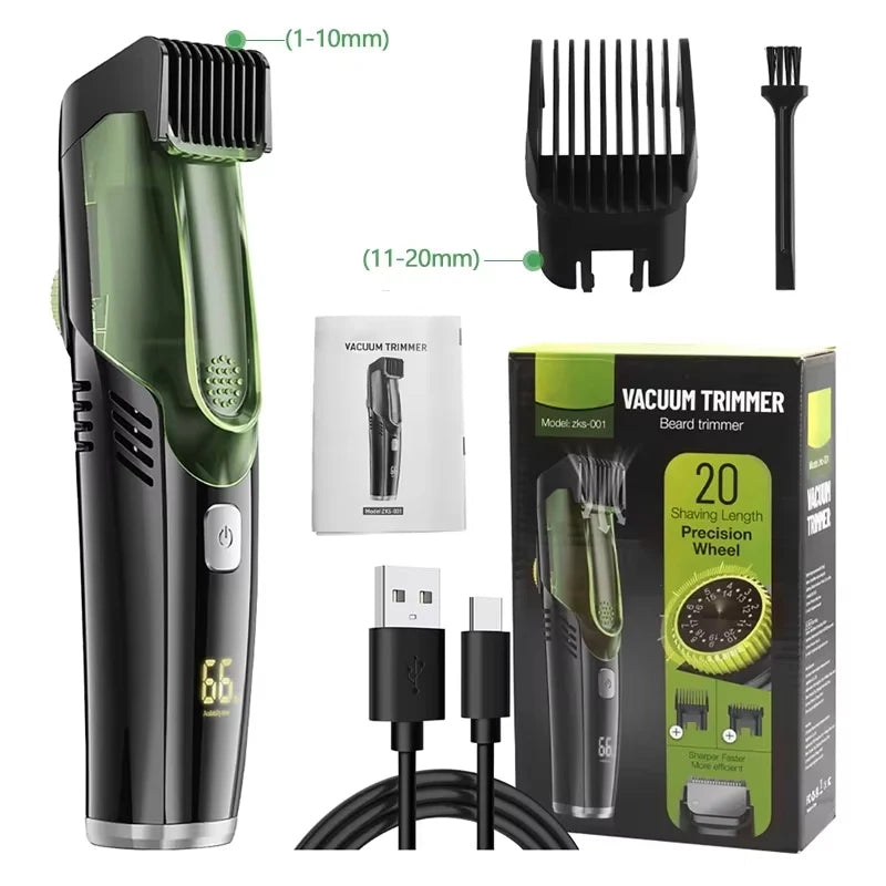 Vacuum Body Trimmer for Men, Adjustable Length with 2 Comb (1-20mm), Electric Vacuum Trimmer for Beard, Mustache, Stubble