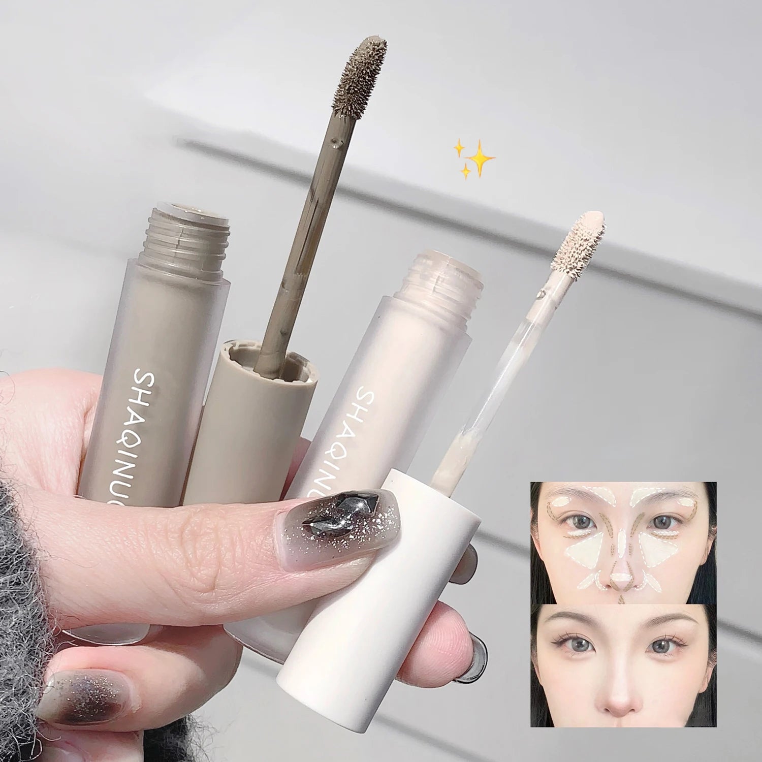 Facial Liquid Contour Stick Concealer Contouring 3D Cement Grey Nose Shadow Cream Brighten Highlighter Bronzer Concealer Makeup