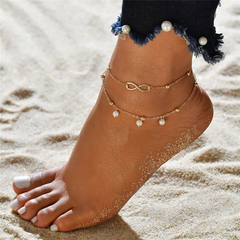 Boho Gold Silver Color Tassel Chain Bracelet Anklet Charms Snake/Starfish/Heart Sexy Leg Ankle On Foot Chain Beach Jewelry