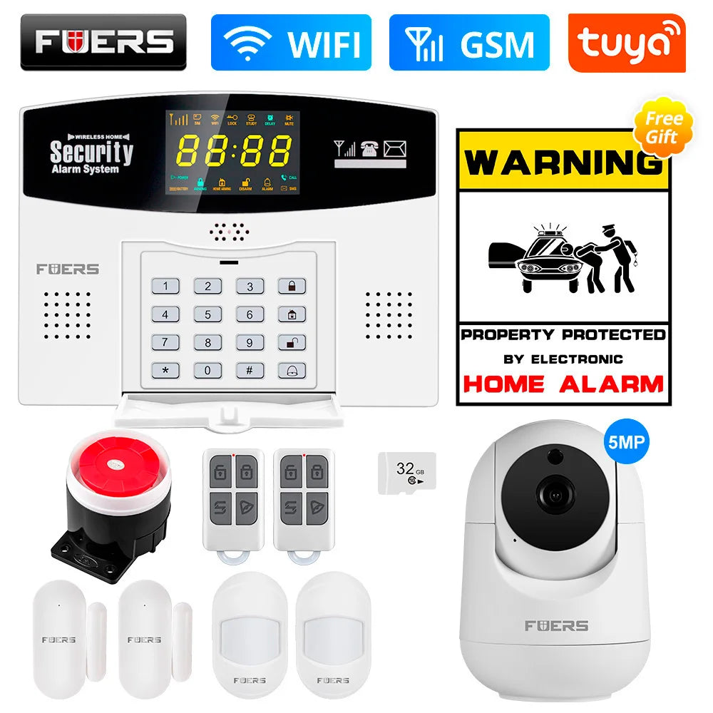 Fuers Tuya Smart WIFI 4G 2G GSM Alarm System Burglar Alarm 433MHZ Wireless Wired Security Zone Link Alexa Google Motion Sensor