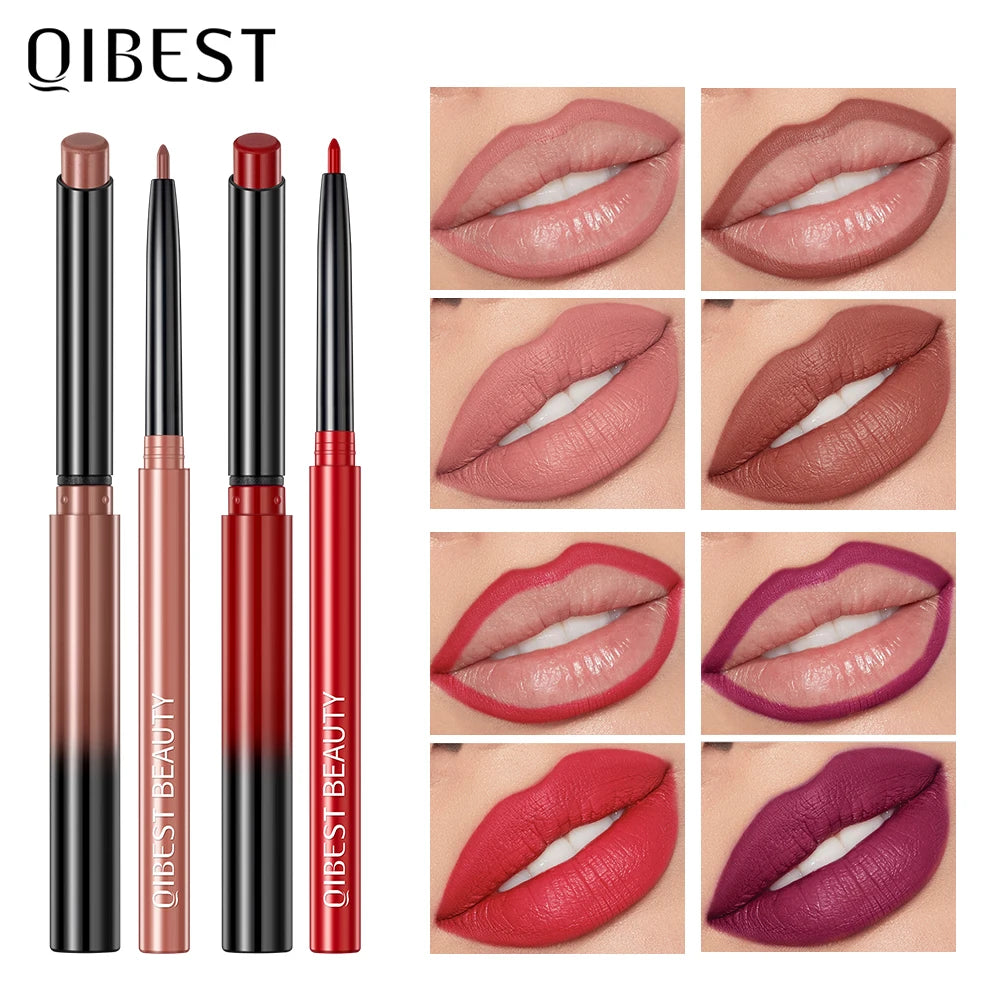 QIBEST Matte Nude Lipstick Pen Long Lasting Lipliner Lip Pencil Waterproof Lip Liner Contour Sexy Red Lip Makeup Set For Women