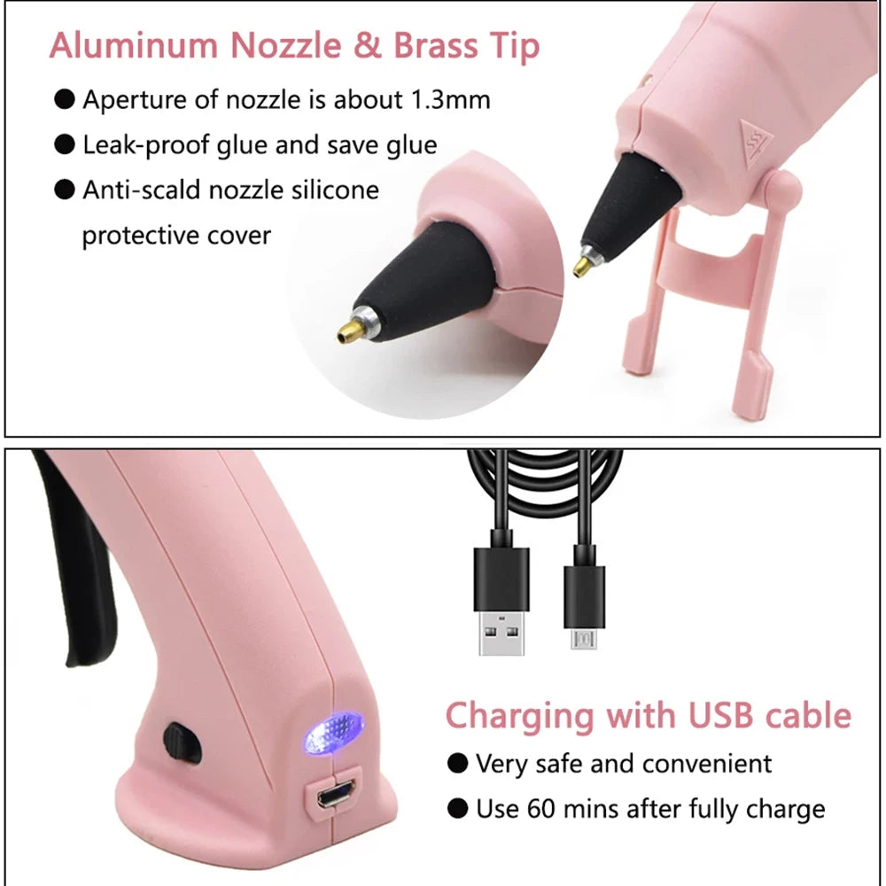 Cordless Hot Melt Glue Gun Child Hand Crafts Home DIY Repair Use 7mm Glue Stick Wireless Glue Gun 3.6V 2000mAh 60 min use time