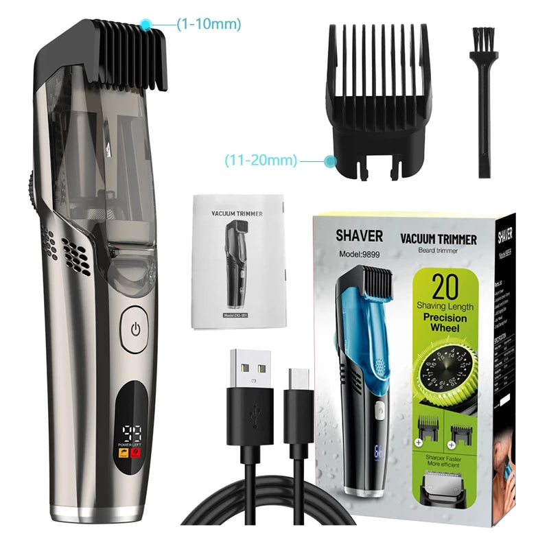 Vacuum Body Trimmer for Men, Adjustable Length with 2 Comb (1-20mm), Electric Vacuum Trimmer for Beard, Mustache, Stubble