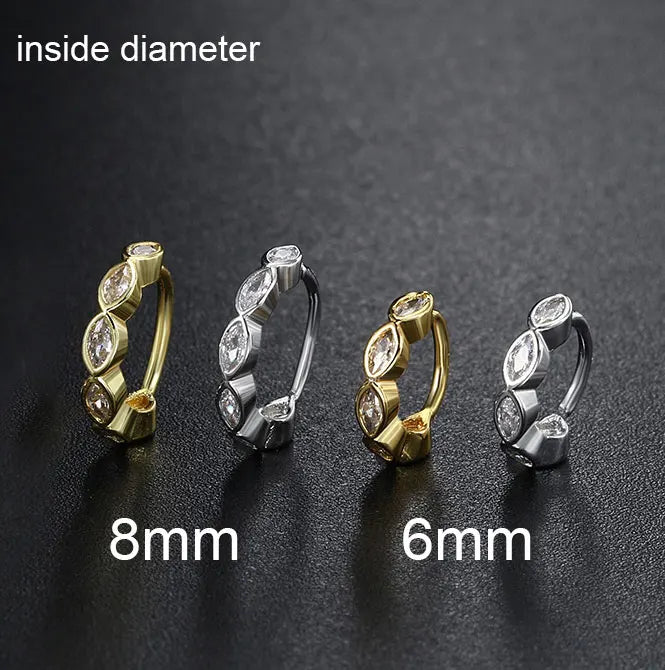 Stainless Steel Hoop Earring Women Zirconia Crystal Piercing Ear Daith Helix Tragus Lobe Cartilage Stud Earring Piercing Jewelry
