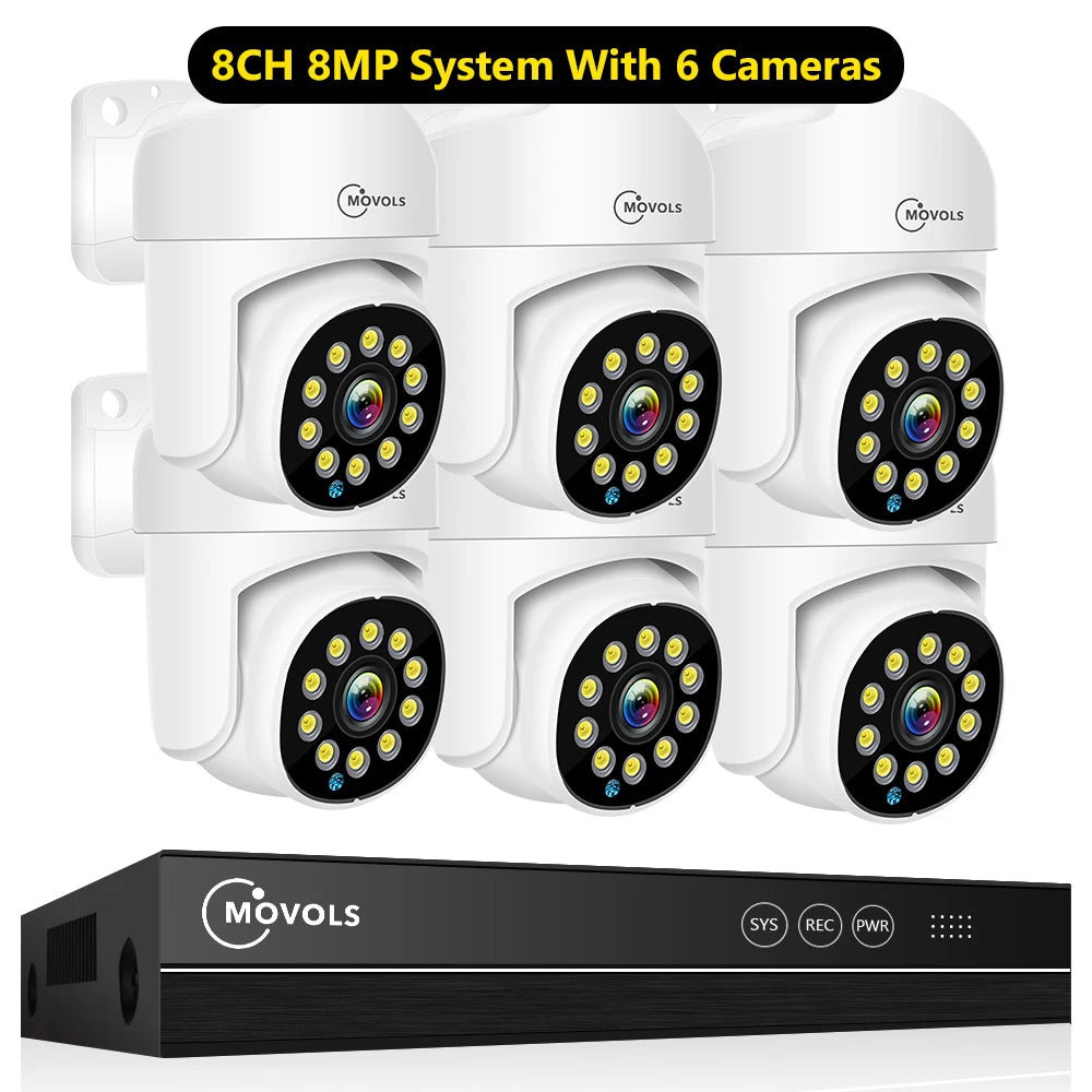 Movols 4K XMEYE POE Surveillance System 8MP 4MP Two Way Audio PTZ CCTV POE AI Security Camera 8CH P2P NVR Video Surveillance Kit